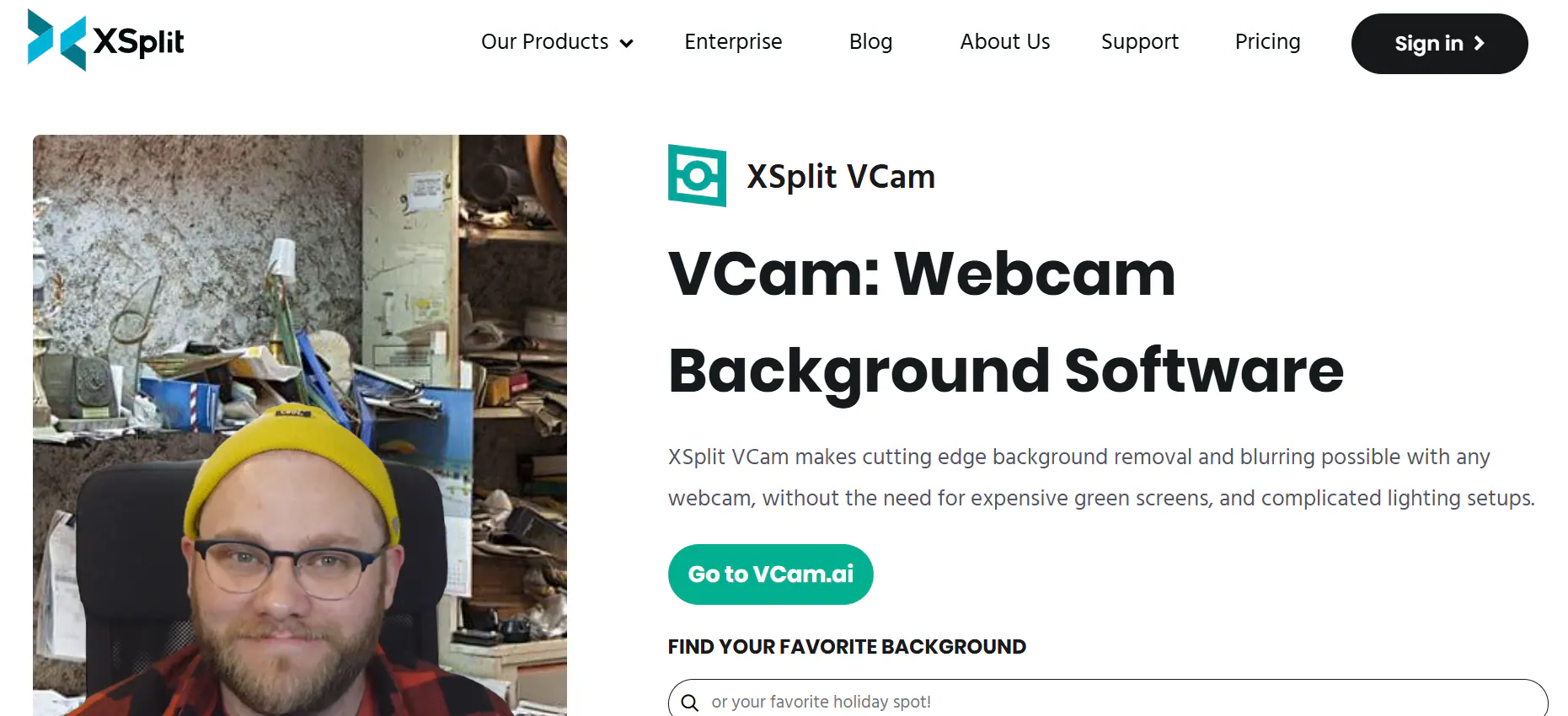 XSplit VCam homepage