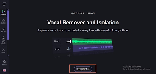  add an audio file to vocal remover org