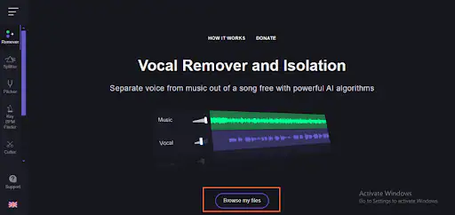  add an audio file to vocal remover org