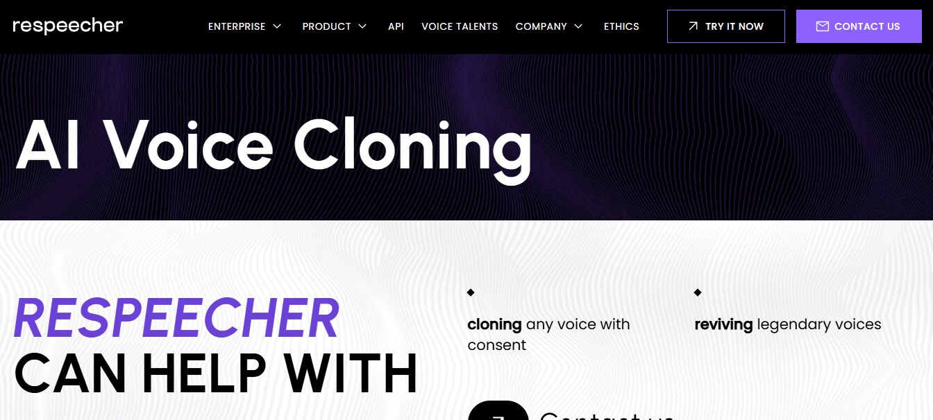 Respeecher's voice cloning homepage