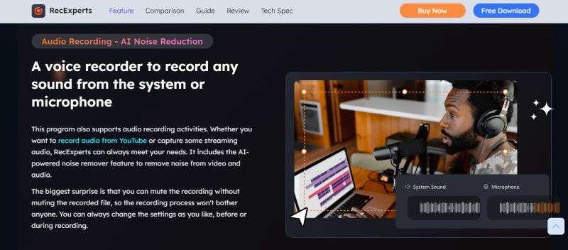 recexperts voice recorder website interface