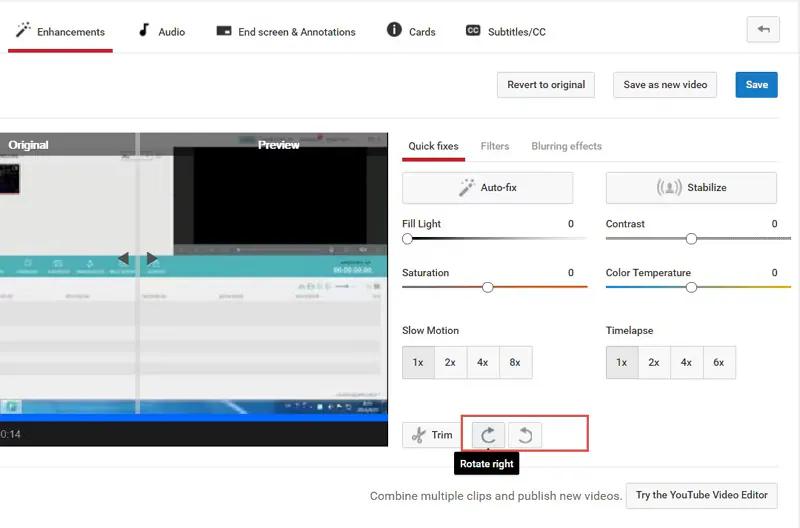 inbuilt youtube video rotate feature