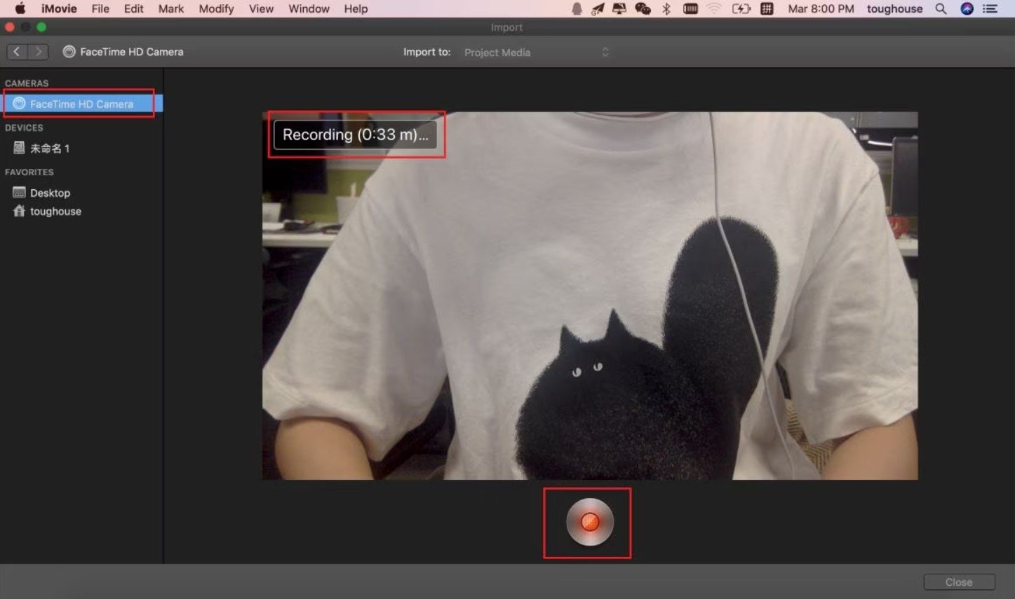 start mac webcam recording in imovie
