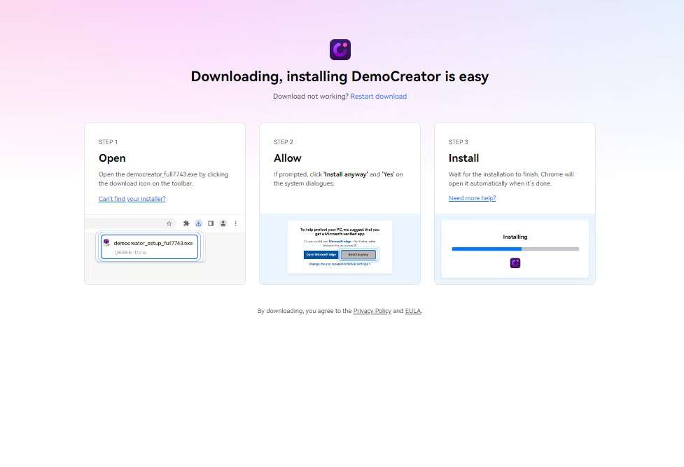 a screenshot showing democreator's download page