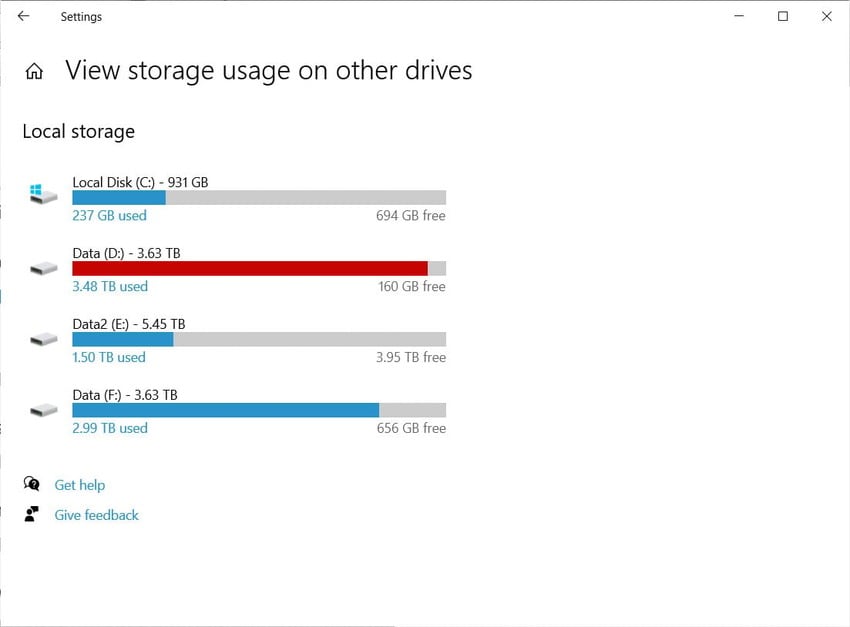 manage storage on other drives