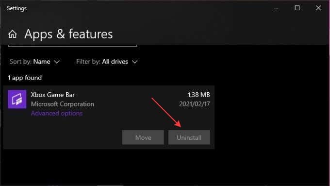 uninstall xbox game bar on windows 10