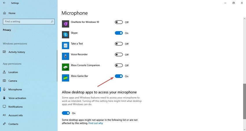 give xbox game bar microphone access
