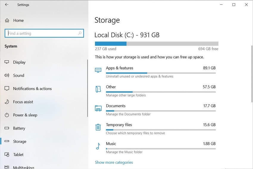 storage settings