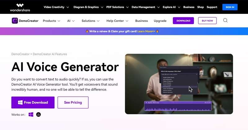 wondershare democreator youtube ai voice generator