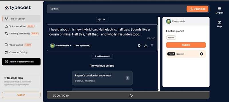 typecast ai voice generator for youtube