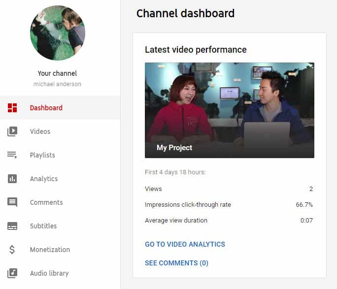 youtube channel dashboard