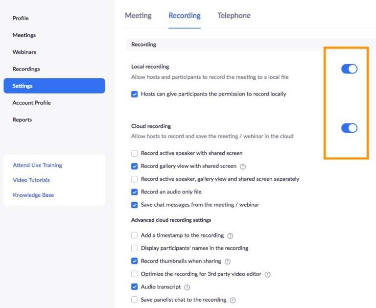 zoom recording settings