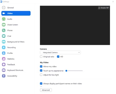 Open Zoom Settings