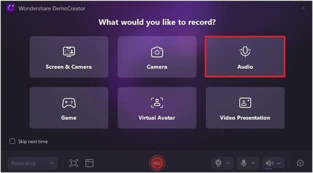  proceed with audio recording democreator