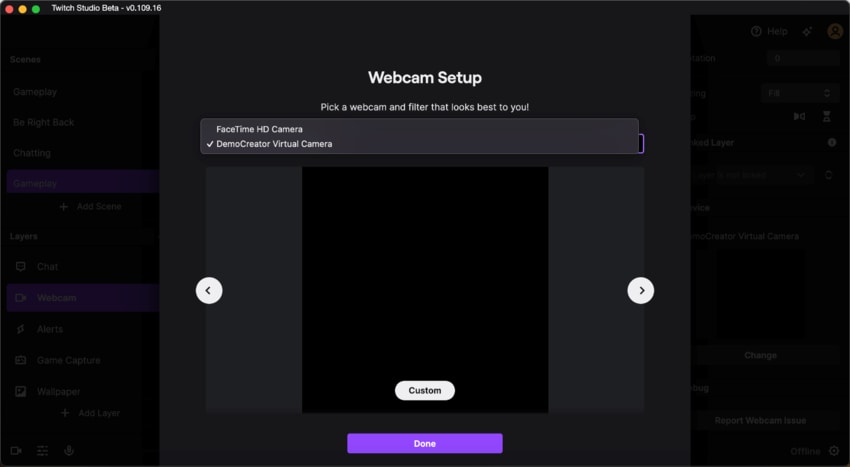 select virtual camera