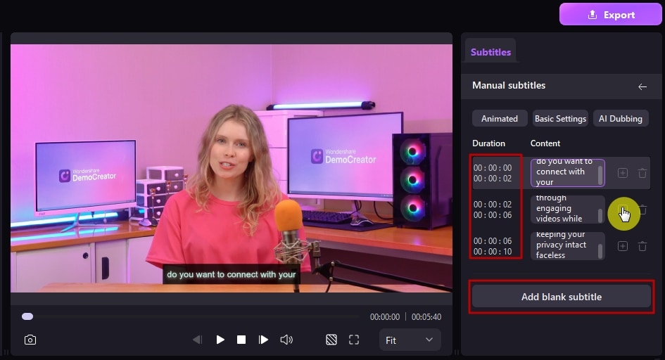 add blank subtitle lines in Manual subtitles