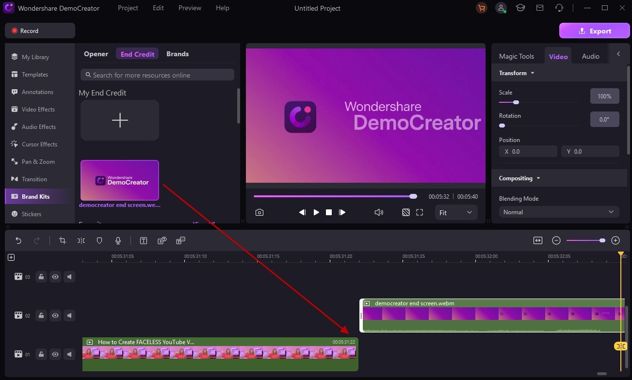 Add Brand Kit Opener & End Credit to Video in DemoCreator 
