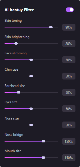 customize ai beauty filter settings