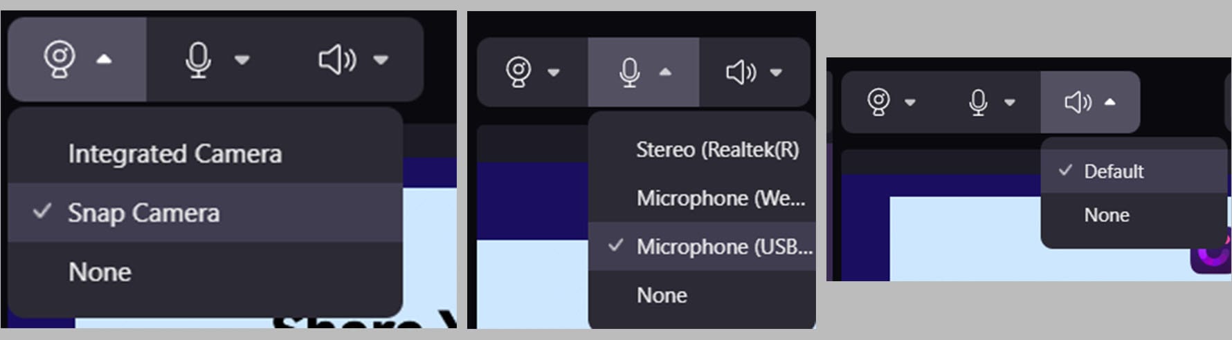 configurações da webcam