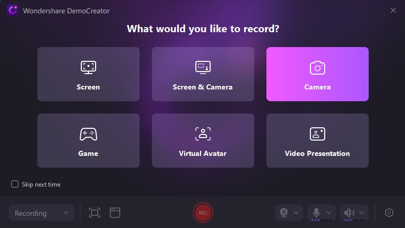 select the camera recording mode