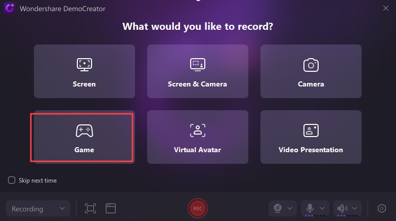 choose the game recording option