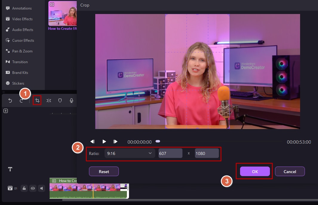 democreator recortar video ajustes