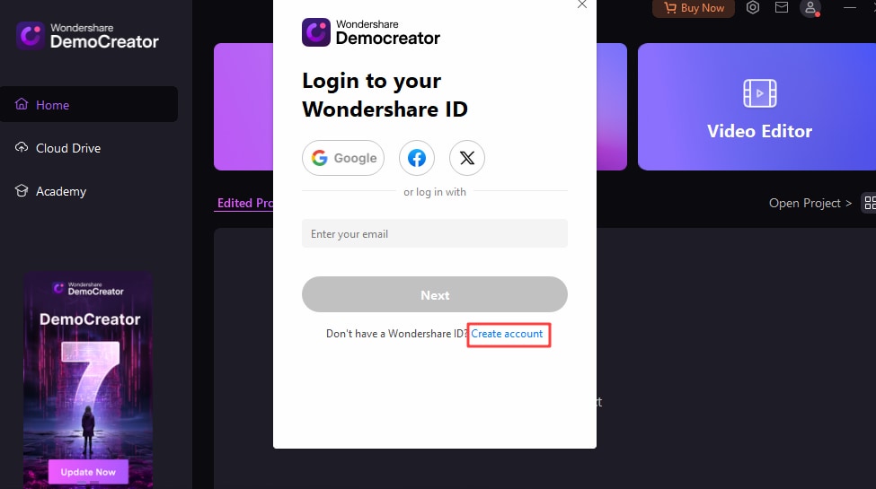 create or log into your account