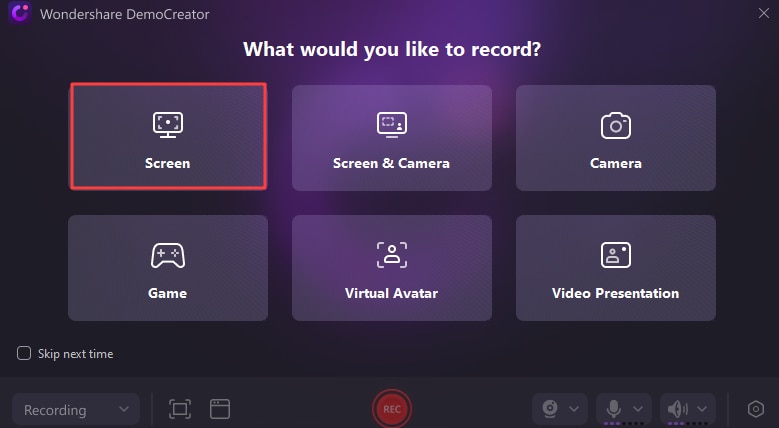 select the recording type