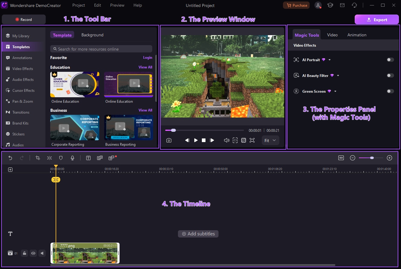 democreator video editor's user interface