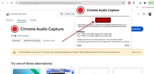 add chrome audio capture extension