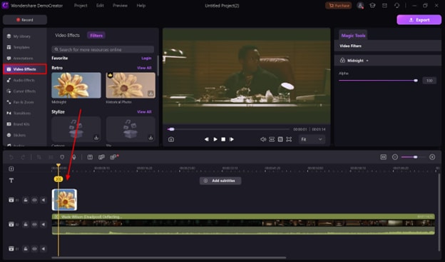 aplicar efecto de video en democreator