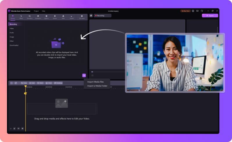 import video file to democreator 