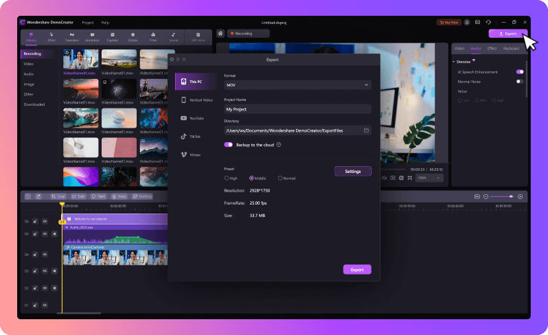 exportar videos desde democreator 