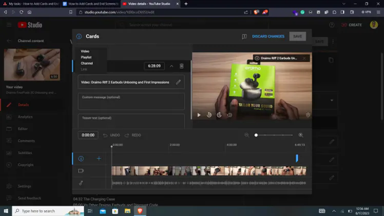 youtube studio add cards to video