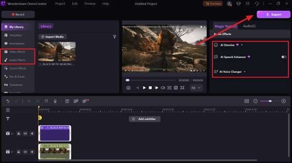 manage recording and export from democreator