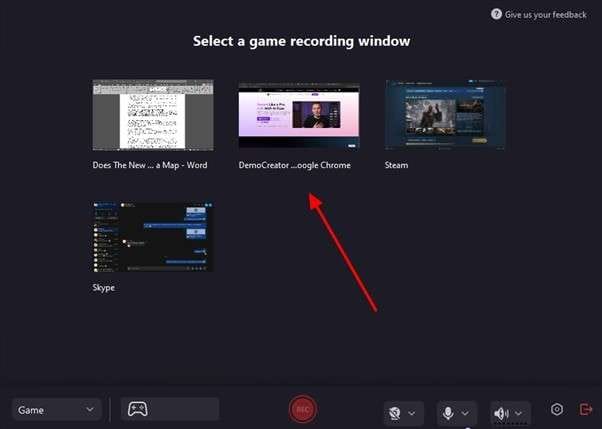 select screen for recording democreator