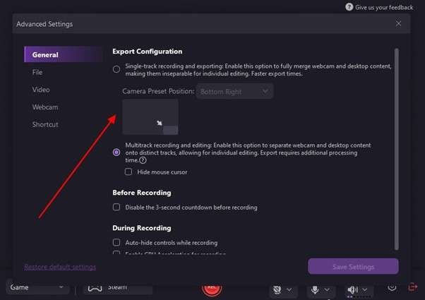 selecting track setting democreator