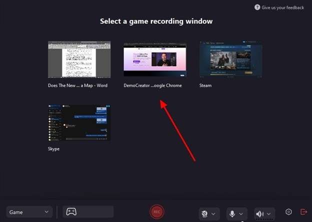 selecting screen in democreator