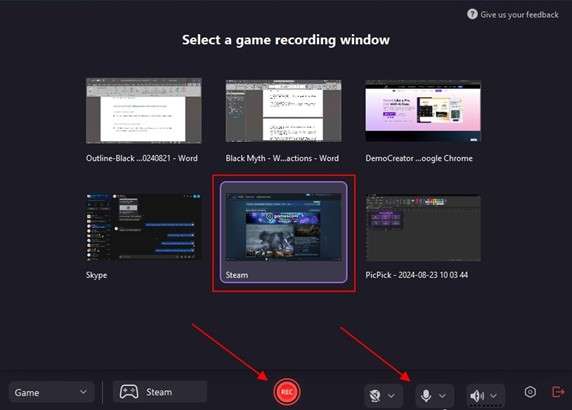 set recording parameters and initiate