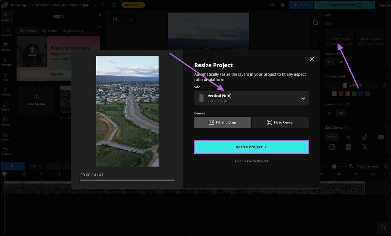 resize video in kapwing