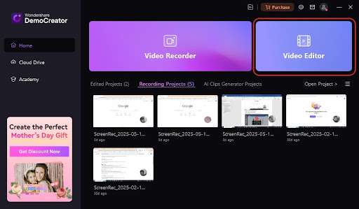 enter the video editor in democreator