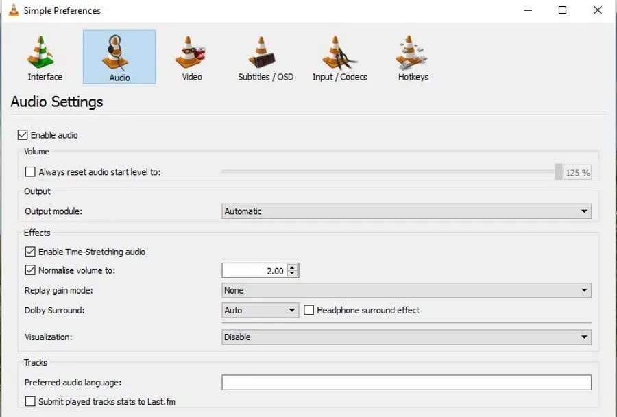 balance audio volume via vlc video player