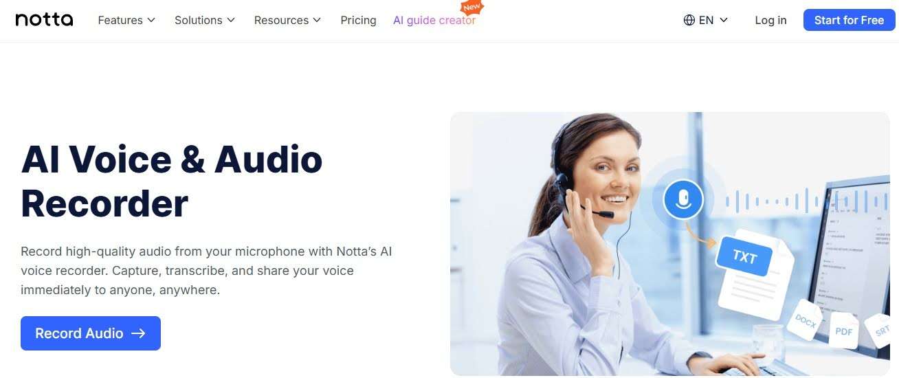 record audio using notta