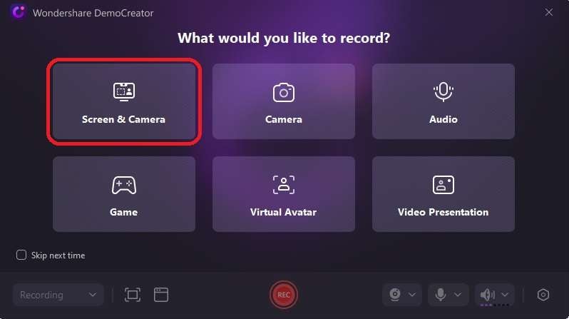 select the screen and camera option