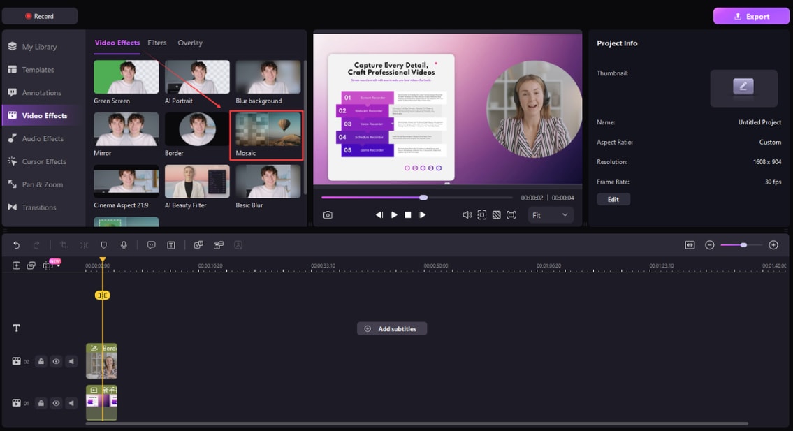 drag mosaic to timeline