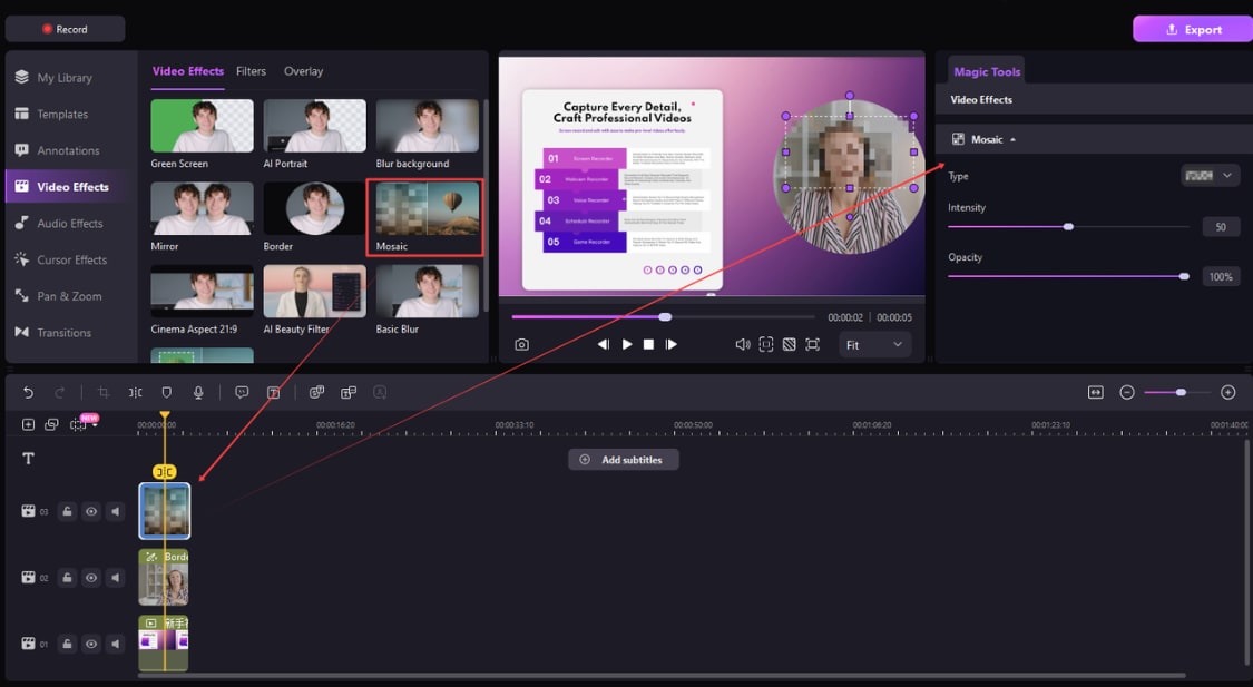 drag mosaic to timeline