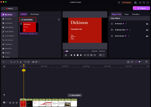 import the slide presentation to timeline