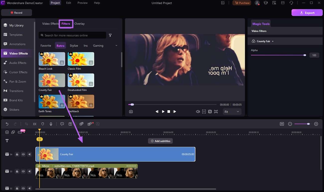 insert stylish filter to enhance video