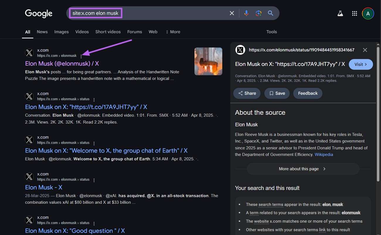 search for specific tweets