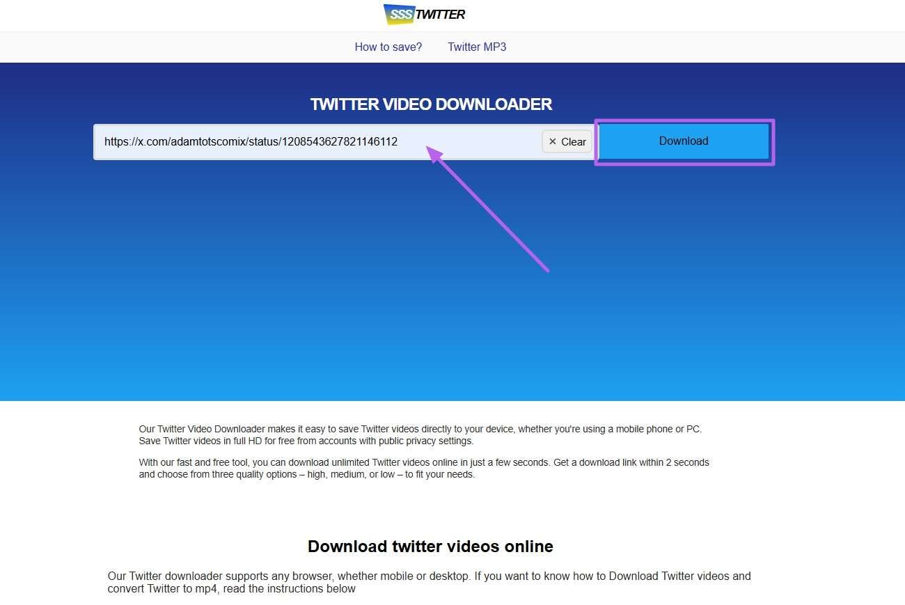 add tweet url and hit download